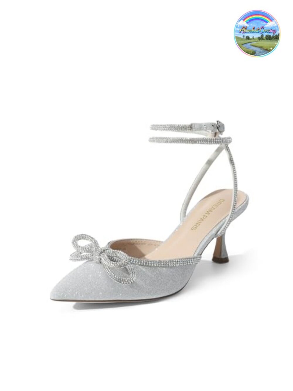Rhinestone Bow Kitten Heel Ankle Strap Formal Pumps